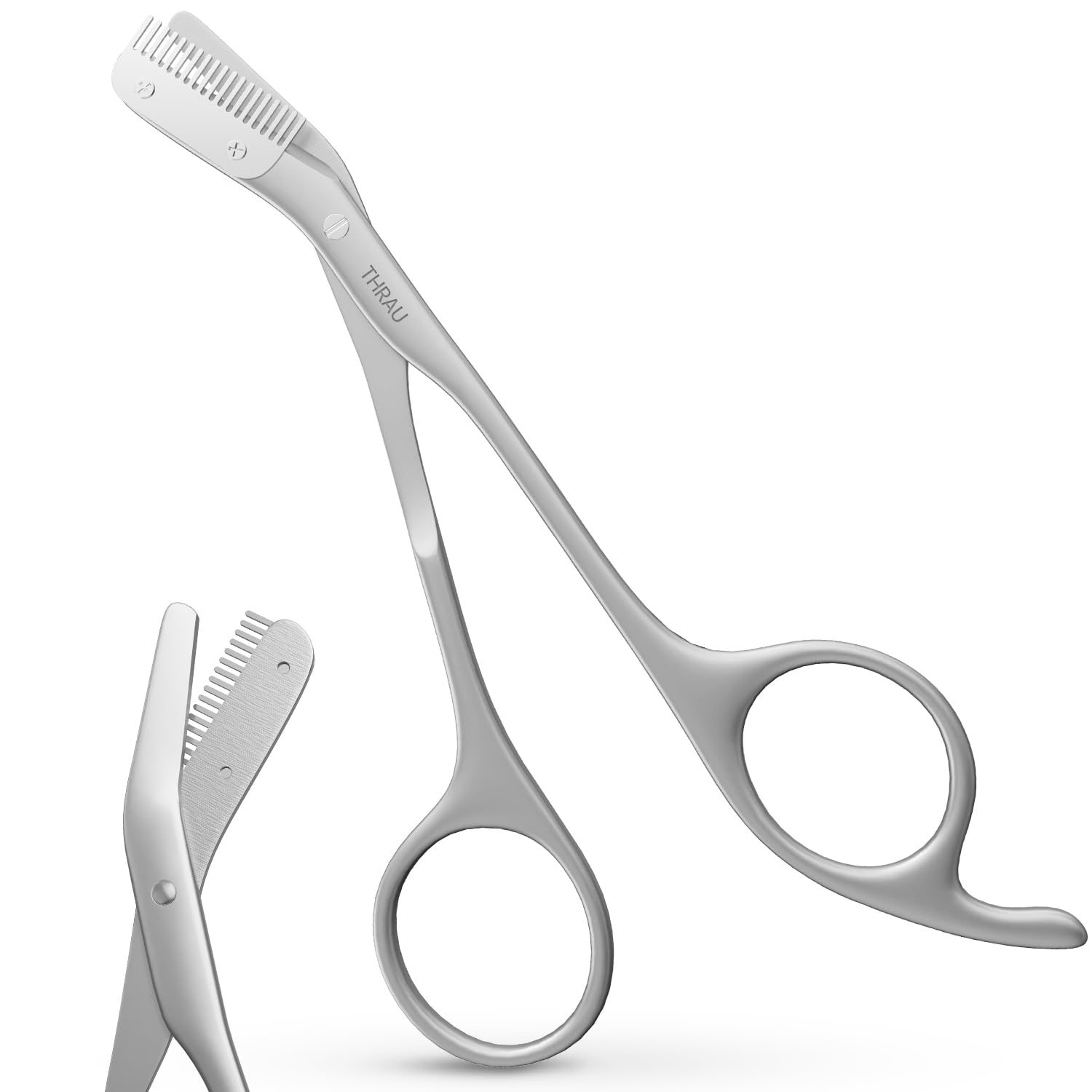 THRAU Forbici per Sopracciglia con Pettine accessori sopracciglia, in Acciaio Inox, rasoio sopracciglia Preciso, Design Ergonomico, Strumento Unisex per Uomo e Donna