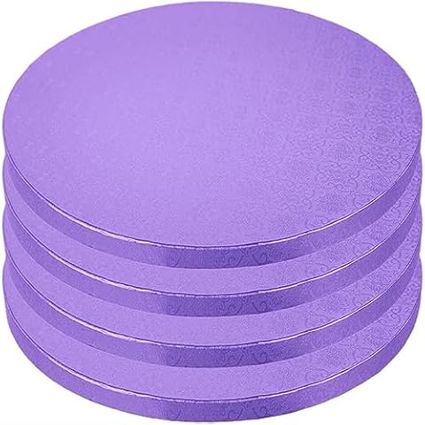Cake Boards (4 Pack, 12 inch, Light Purple), Reusable Round Cake Drums for Showstopping Desserts, Heavy-Duty Disposable Cardboard Cake Bases W/Elegant Patterns, Cake Decorating Supplies by PixiPy Cover