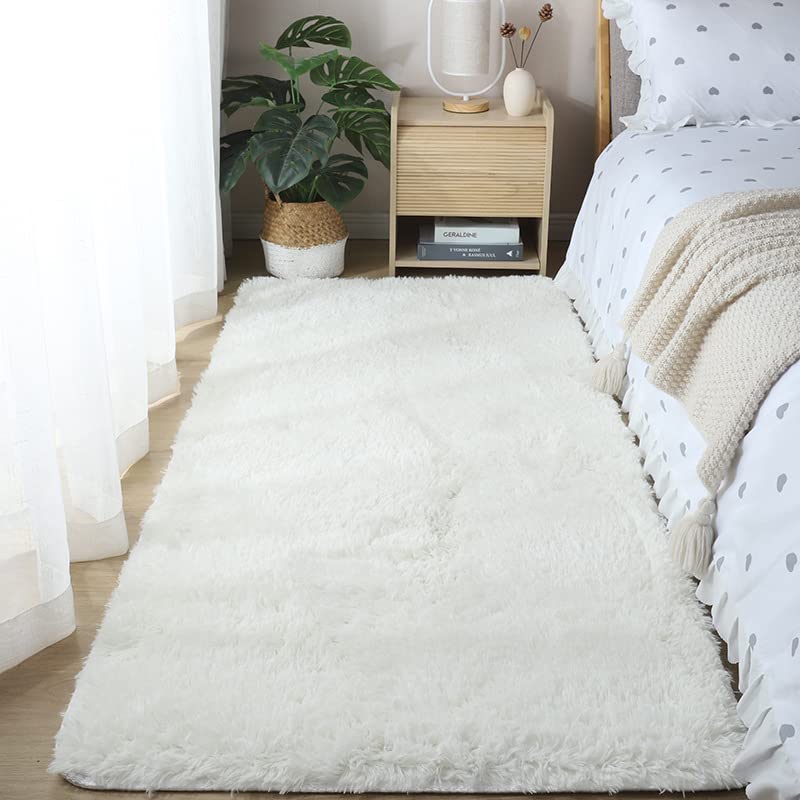 BESTORI Alfombras Ultra Suaves para Interiores Alfombra Antideslizante Esponjosa Alfombras Salón Pelo Largo para Salón Dormitorio Alfombras de Interior Mullidas Blanco, 120 x 160 cm