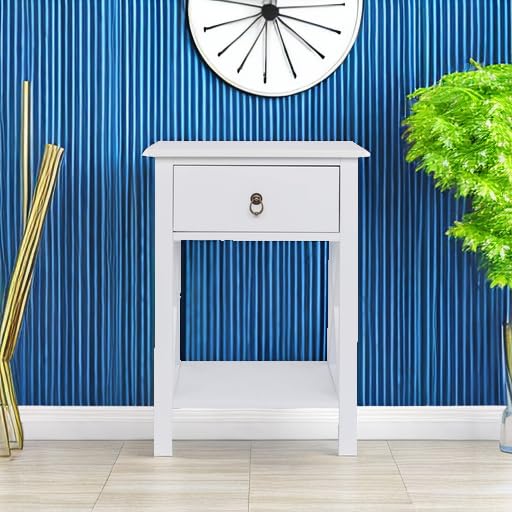 Image of Bonnlo White Nightstand Set of 2, Night Stand Set of 2 with Drawer, Farmhouse Nightstand, End Table /Bed Side /White Side Table for Small Spaces, Kids Room, Bedroom