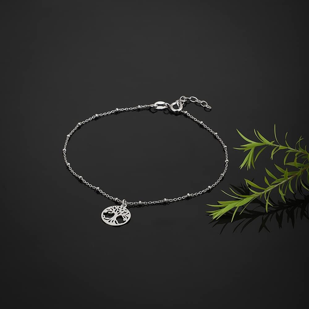 Vanbelle Sterling Silver Jewelry - Rhodium Plated 925 Stamp - Dangling Tree Anklet with Beaded Chain - Stylish Beautifully Designed for Women - 9" Long + 1" Extender - Image 8