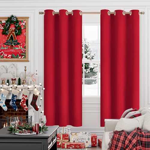 Image of YoungsTex Red Blackout Curtains for Living Room - 72 Inch Length Thermal Insulated Drapes with Grommet Room Darkening for Bedroom Dining Light Blocking, 2 Panels, 42 x 72 Inch
