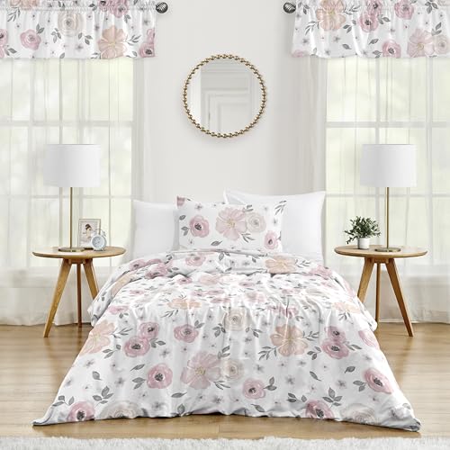 Image of Sweet Jojo Designs 2-Piece Twin Comforter Set (Pink /Grey Boho Floral) for Girls, Kids, Teen, College Bed Room incl. Single Size Bedding & Sham (Watercolor, Flower, Elegant Rose, Farmhouse, Blush Gray)