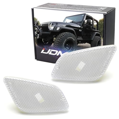 iJDMTOY OE-Spec White/Clear Lens Front Fender Flare Side Marker Housing Assemblies, Compatible With Jeep 1997-2006 Wrangler TJ, Replace OEM Amber/Yellow Sidemarkers