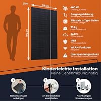 Solarway 500W Solarpanel Full Black Bifazial Glas/Glas PV Panel mit positiver Leistungstoleranz von 0-5 Watt, n-type, geeignet für Balkonkraftwerk (460W, 1 Panel) – Ansicht 6