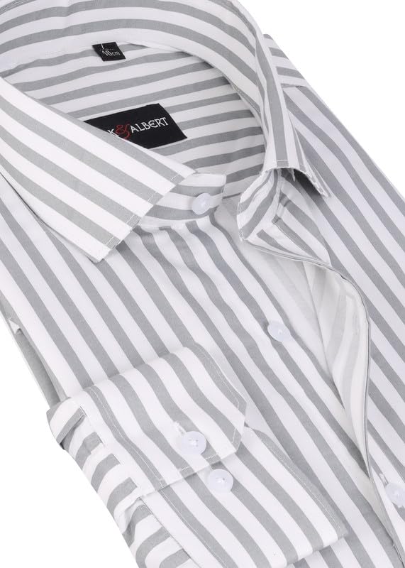 Image of MARK & ALBERT Men's Striped Full Sleeves Cotton Formal Shirt White | Stylish Shirt for Men