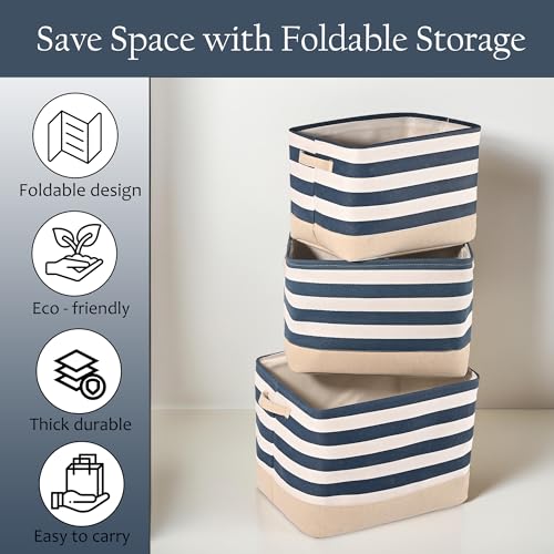 Image of Kuber Industries (Set of 12) Foldable Cosmetic & Skincare Dressing Table Organizer | Space-Saving Storage Boxes for Makeup Items /Hair Gadgets & Jewellery Holder | GM-30-BLU | White & Blue Stripe