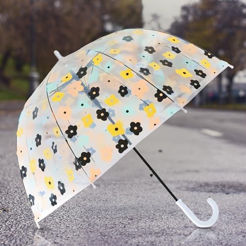 Image of UMAI 64.5 cm Folding Umbrella Transparent | 8K Fiberglass Ribs | Auto Open & Non-slip Handle | Travel Friendly Windproof | Umbrella for Women, Men & Kids| Floral Print | White