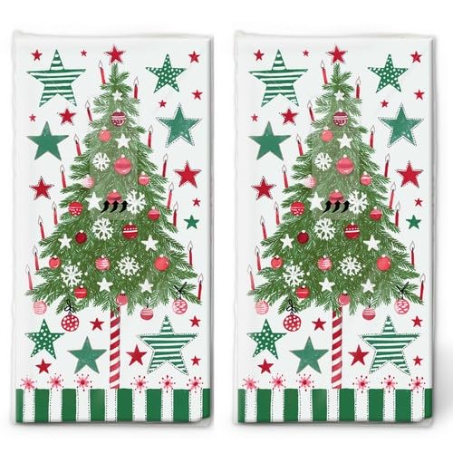 20 pañuelos individuales de Navidad decorados con árbol de Navidad. 2 paquetes de 10 pañuelos de papel individuales impresos como regalo.
