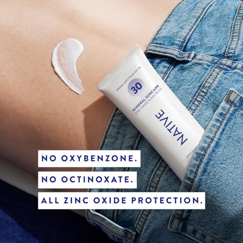Image of Native Sunscreen SPF 30, Zinc Oxide Dermatologist Tested Suitable for Sensitive Skin & Hawaii Compliant, 5 Ounces | Unscented Sun Protection Lotion, Lightweight & Smooth
