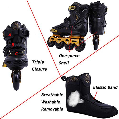 LIKU Black&Gold Unisex Fitness Inline Skates - Thumbnail 6