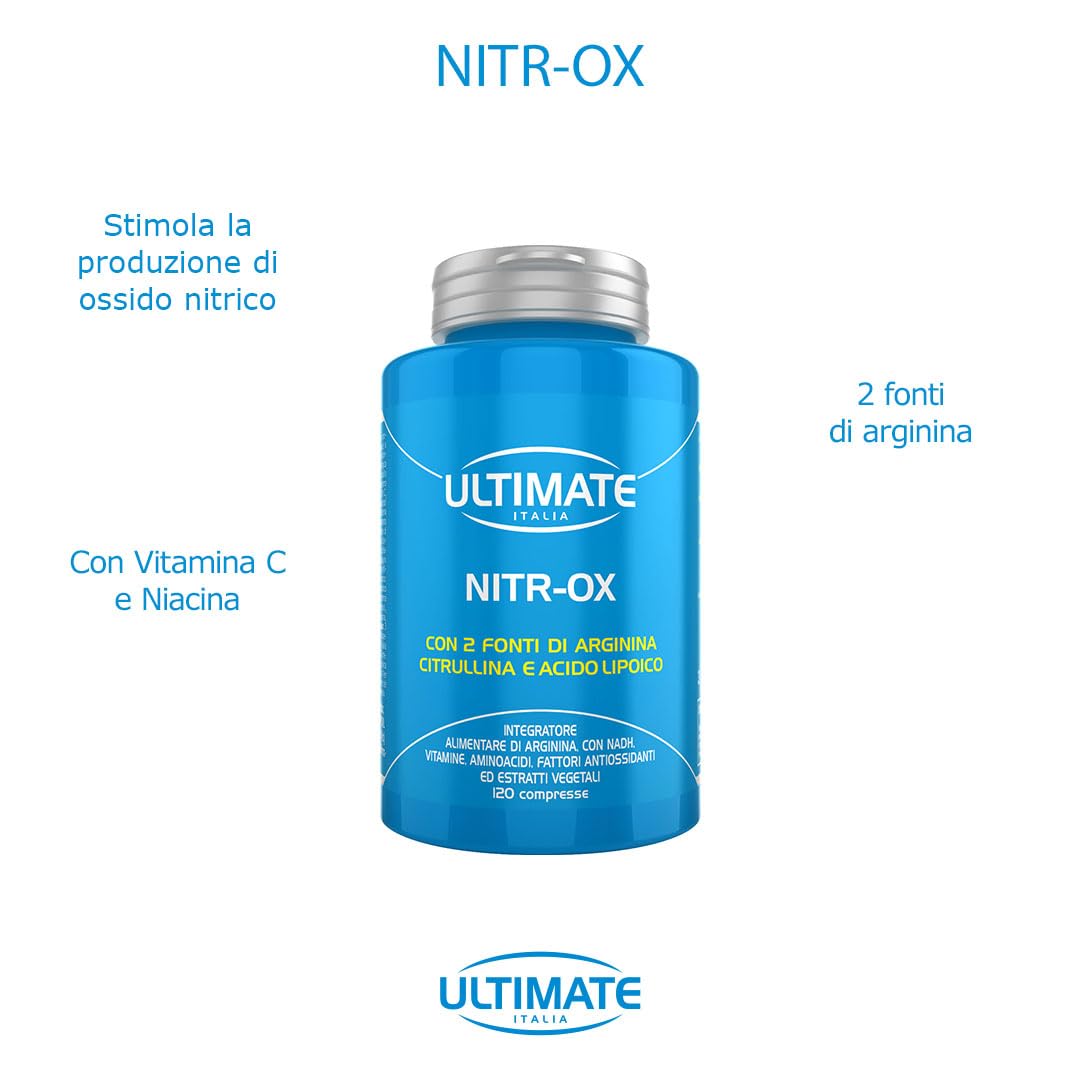 Ultimate Italia - Nitr-ox - Integatore con 2 fonti di arginina citrullina e acido lipoico - 120 Cpr
