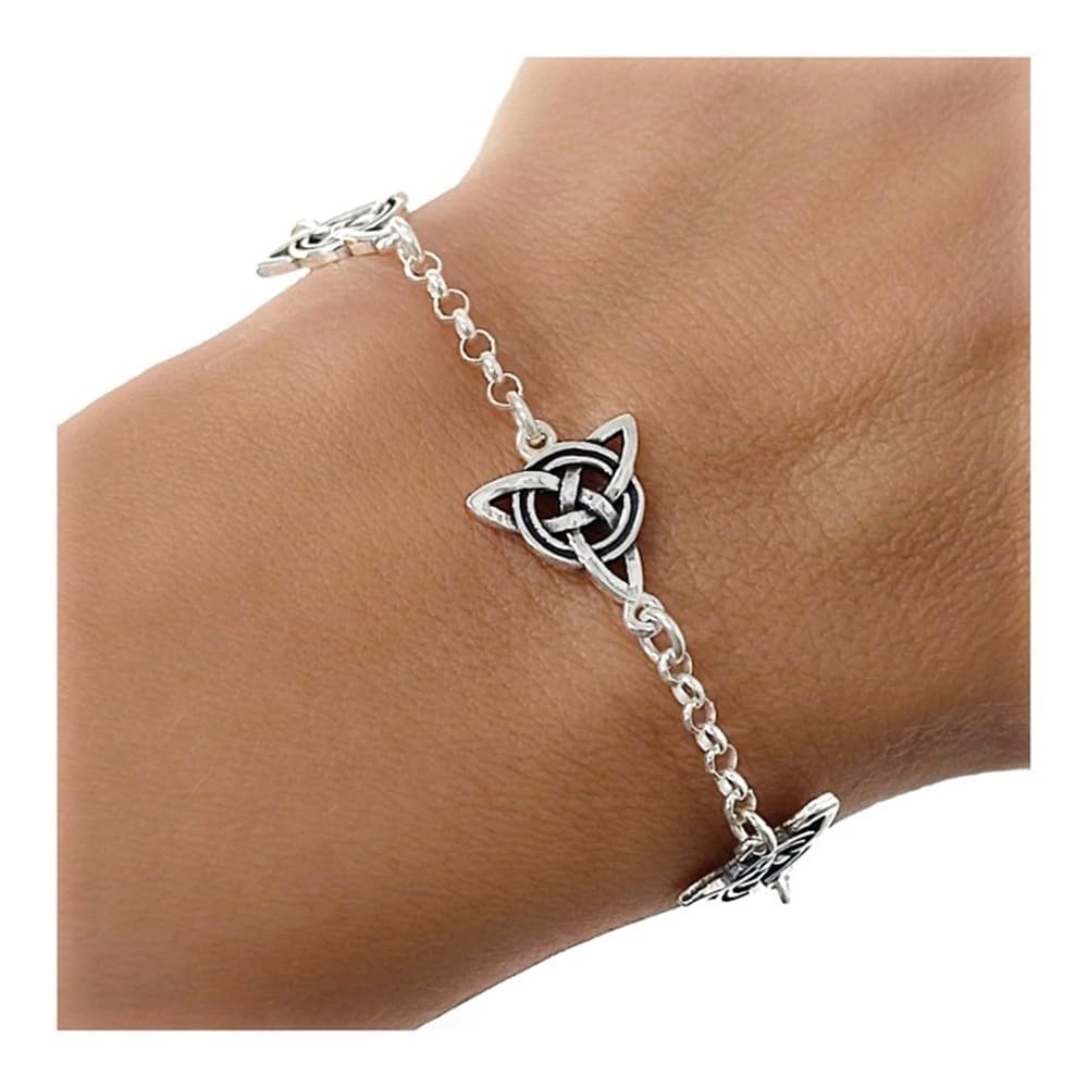 Nudo de Bruja Pulsera Plata Ley 925m cadena rolo 17cm. amuletos 13mm.