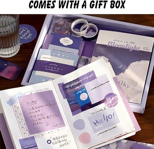 Image of Paper Vintage Aesthetic Scrapbook Kit(346Pcs) Scrapbooking Supplies Kit With Bullet Junk Journal,Stationery,A6 Grid Notebook Journaling Gift For Girl (Purple Scrapbook)