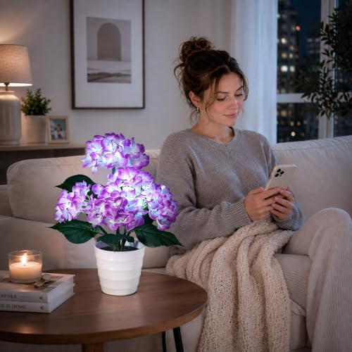 Image of Purple Hydrangea Flower Table Lamp Decor Gifts for Women Birthday