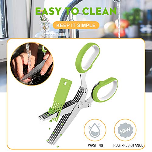 Image of Herb Scissors with 5 Blades and Cover, Kitchen Herb Cutter with Cleaning Comb, Stainless Steel Multi Blade Herb Shears for Basil Parsley Cilantro, Easy Clean Cooking Tool, Unique Kitchen Gadgets Gift