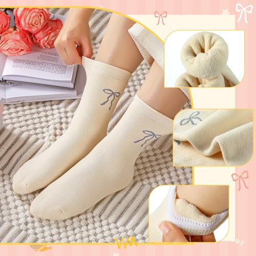 Image of Shyyween 5 Pairs Bow Warm Thick Socks for Women Cute Embroidery Socks Winter Thermal Warm for Ladies