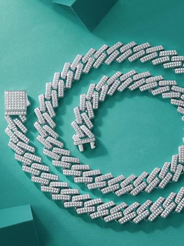 8mm/10mm/14mm Moissanite Miami Cuban Link Chain Necklace for Men Women Chunky Sterling Silver with 18K White Gold Plated Iced Out Lab Create Diamond Necklace for Hip-hop Musicians & fans4