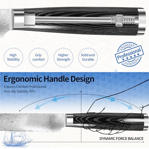 Image of XYJ 8 Inch Damascus Steel Slicing Knife, Professional Kitchen Knife with Patterned Blade, Sharp & Durable Carving Knife for Meat Cutting