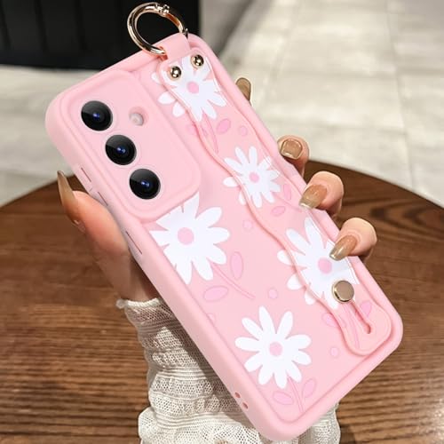 Coque S26 fleurie rose pour femme avec cordon de poignet antichoc