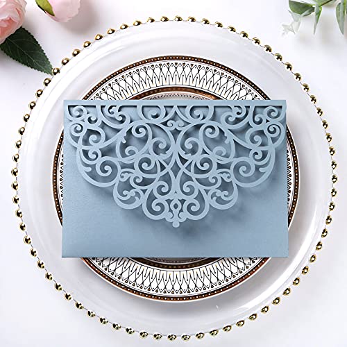ponatia 5.12 x 7.2 Dusty Blue Laser Cut Invitation Pocket, 20PCS Tri-Fold 5 x 7 Laser Cut Wedding Invitation Pockets with Envelopes for Wedding Bbay Shower Birthday Sweet 16 Invite (No Inner Sheet) by ponatia - Image 6