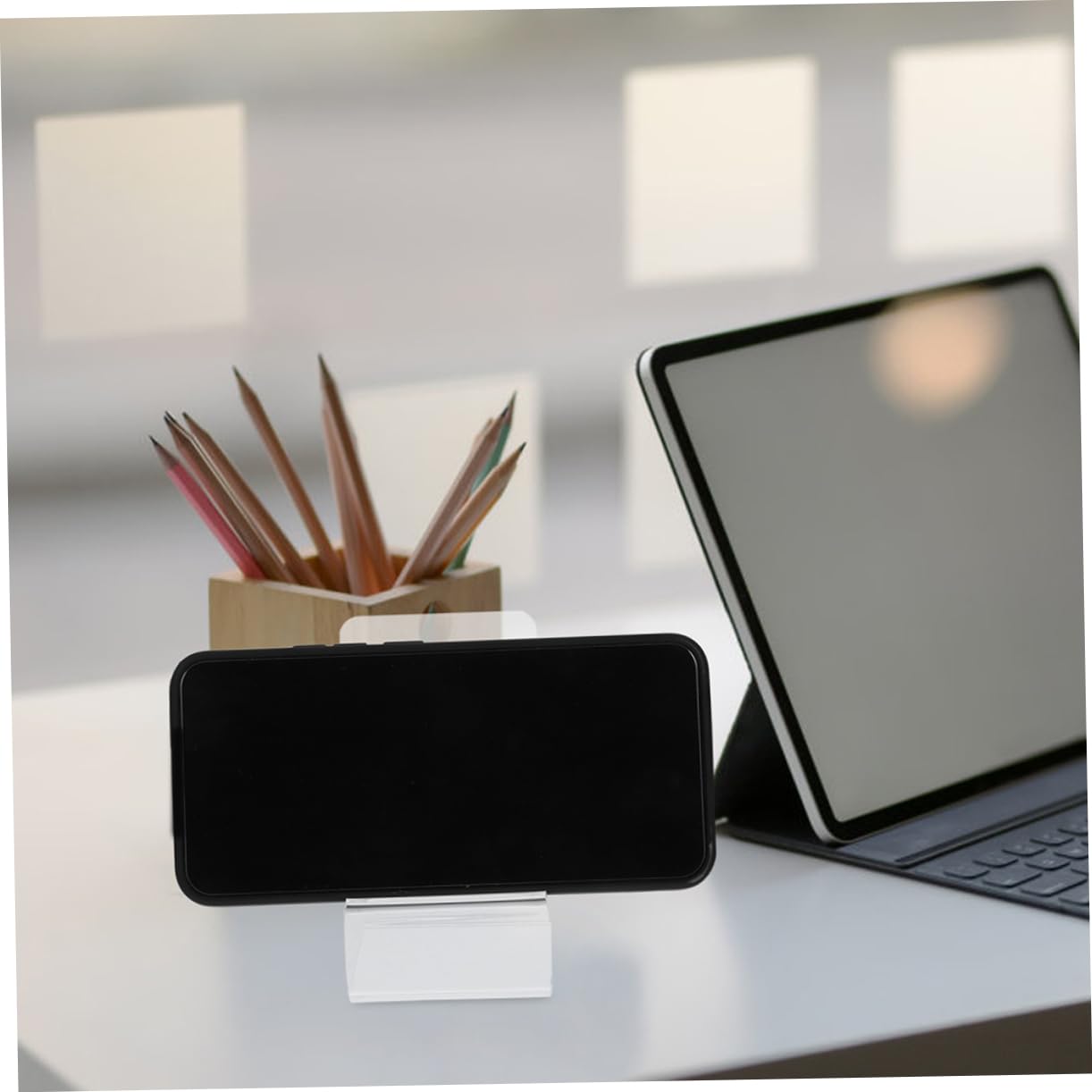Mikikit 15pezzi Supporto da Scrivania per Cellular Acrilico Trasparente Ripiano Espositivo per Smartphone e Tablet Stabile e Compatto per Uso Domestico Ufficio