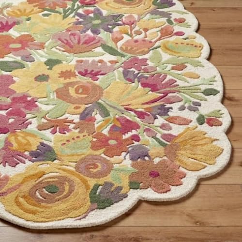 Image of Handmade Tufted Irregular Shape Wool Area Rug Botanical Design, Thick & Soft Carpet for Living Room, Bedroom Hall Room Color Multi Size 6X8 feet (180x240cm)