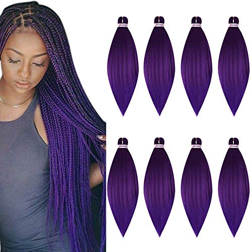 Pre Stretched Braiding Hair 8 Pack/Lot Braids 26 Inch Long Itch Free Hot Water Setting Yaki Texture Synthetic Fiber Crochet Purple Braiding Hair Extension (26'', Purple Color)…