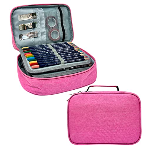 Image of allydrew Large Capacity 72 Slot Pencil Case for Colored Pencils, Stationery Pouch, Pink