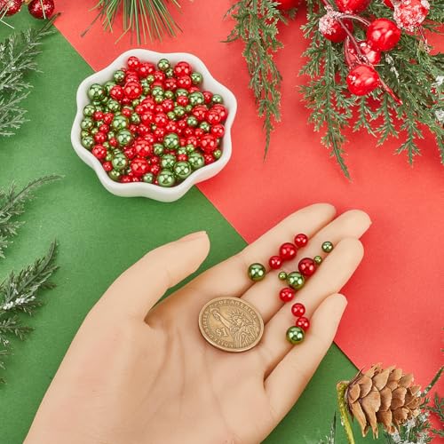 SUNNYCLUE 1000Pcs 5 Sizes Christmas Vase Filler Pearls No Hole Pearl Bulk Acrylic Green Red Xmas Highlight Round Art Imitation Loose Mini Beads for Fillers Decorations jewellery Making Nail DIY Crafts - Image 3