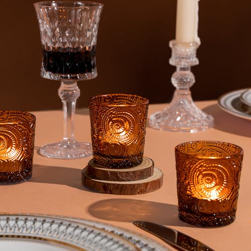 56 Pack Sun Moon Star Embossed Glass Tea Light Candle Holders - Votive Candle Holders for Wedding, Party, Home Decor, and Table Centerpieces (Chestnut Brown) by Art Secret - Image 7