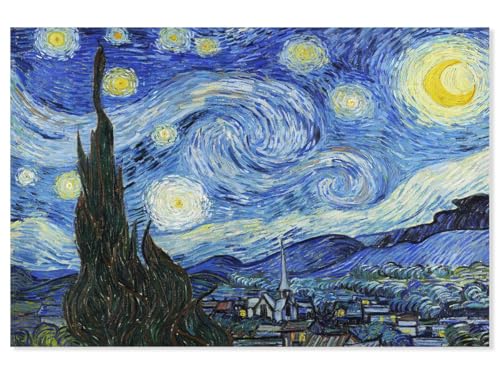 Hexoa Tableau la Nuit Etoilée de Vincent Van Gogh - Made in France - Toile imprimée 60x40
