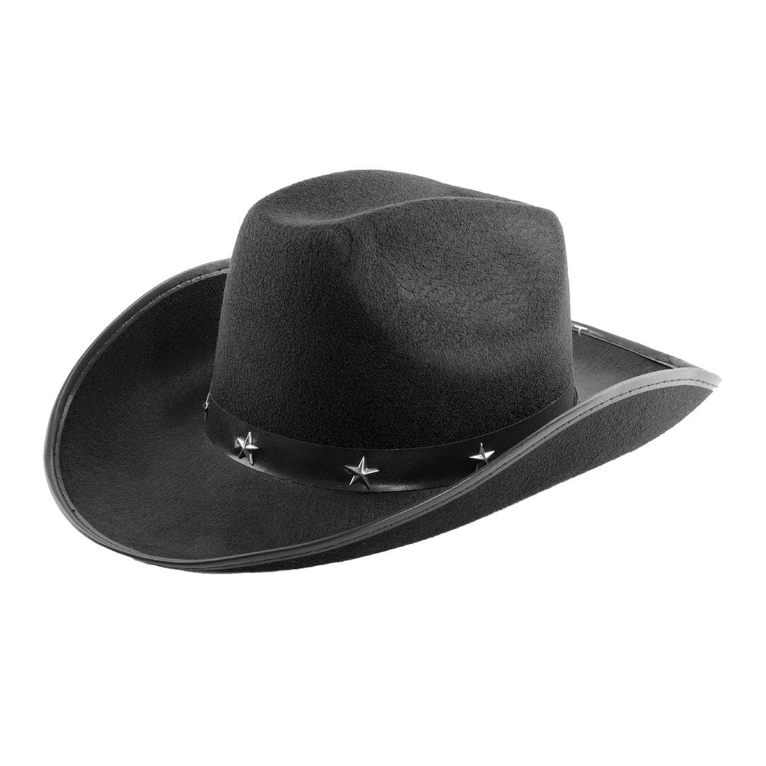 Black Cowboy Hats - Pack of 1 - Star Studded Felt Cowgirl Hats - Fun Wild West Fancy Dress Accessories for Hen Parties, Festivals, Events & Group Costumes