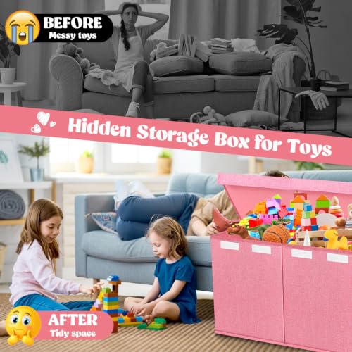 Image of Extra Large Toy Box with Lids, Collapsible Storage Bin, 38 inchx16 inchx14 inch, Pink