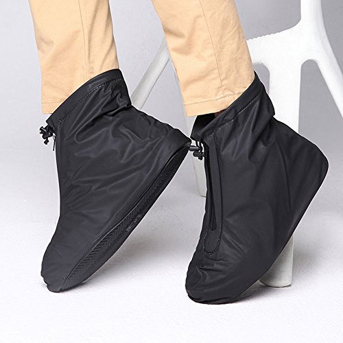 Cubrezapatos impermeables para motocicleta, reutilizables y antideslizantes para lluvia y nieve, con cremallera, para hombre y mujer, color negro miniatura 3