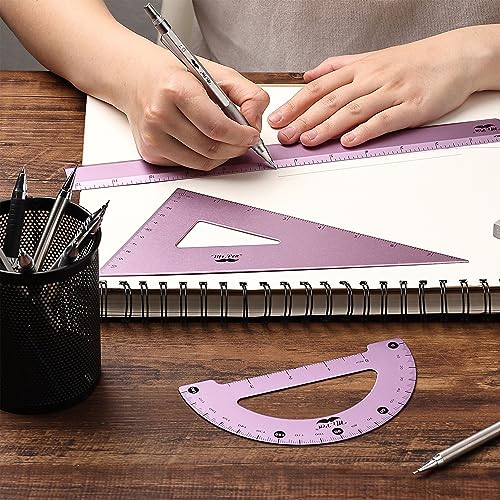 Mr. Pen - Conjunto de geometria, pacote com 4, cor magenta azul, kit de geometria de metal, régua de