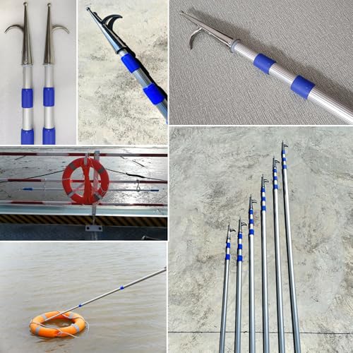 JYHHCYS Telescoping Automatic Boat Dock Hook - Set of 1/2/3/4/5 Push Pole for Boat - Extending Boat Hook for Docking & Retrieving, Aluminum Adjustable Lifeboat Hook Rod(Blue - 3 Pieces,13ft/4m)