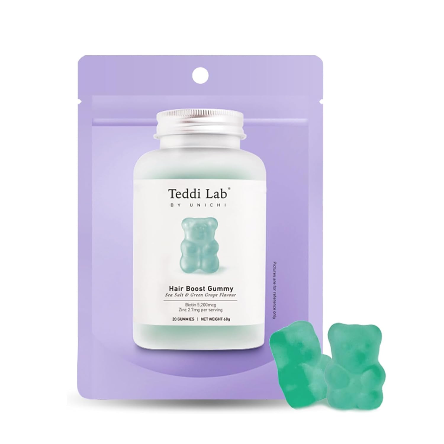 Unichi Hair Growth Gummies, 5200mcg Biotin Formulated with Zinc, Pantothenic Acid and Vitamin A, C, E for Stronger and Thicker Hair for Women, (20 Count)