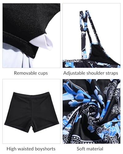 Yonique Womens Two Piece Swimsuits Tankini Top With Boy Shorts Tummy Control Bathing Suits Athletic Swimwear Blue Flower L thumb #5