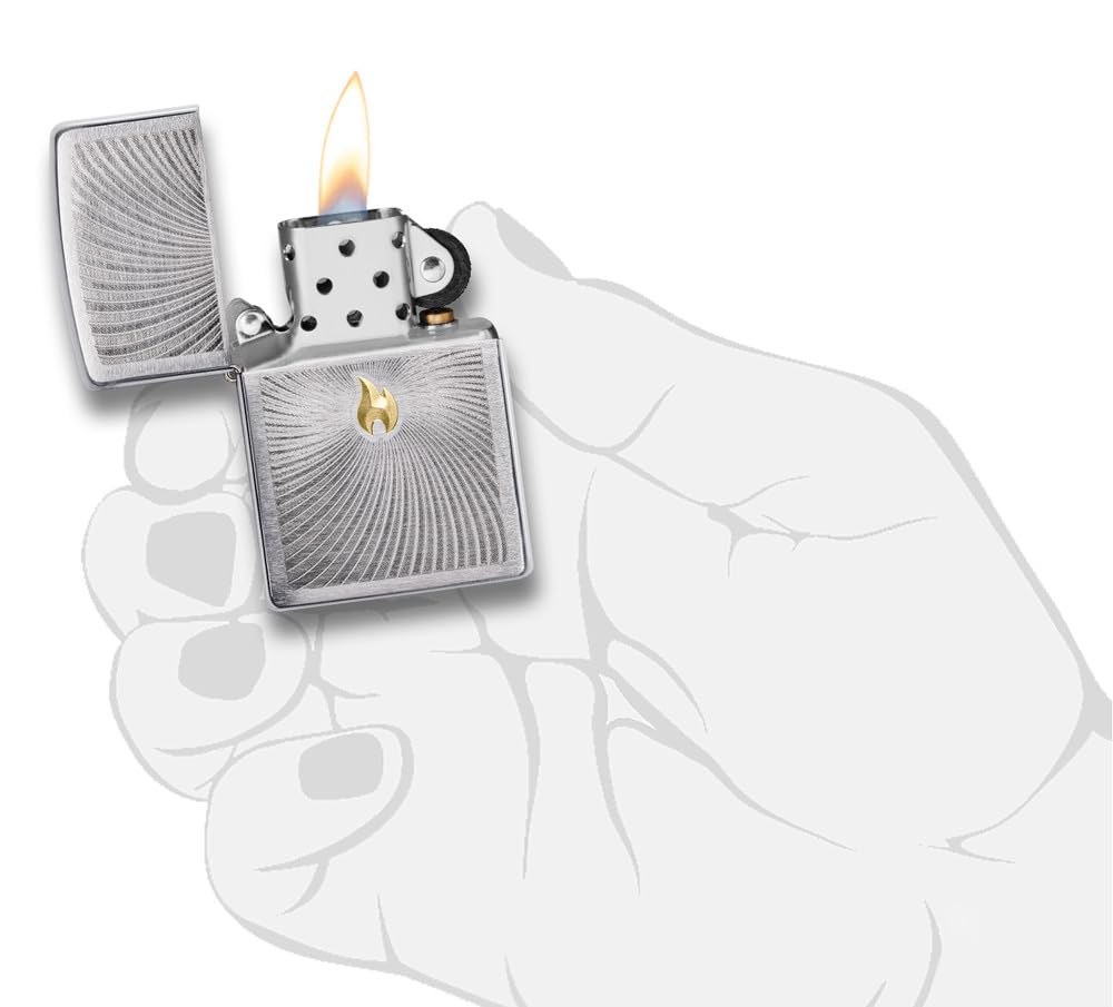 Zippo Spiral Twist Zapalniczka Sztormowa, Emblemat, do Napełniania, Wielokrotnego Użytku, Wiatroodporna Konstrukcja, Pudełko na Prezent, Wykonano w USA, Automatyczny Dwukolorowy Szczotkowany Chrom