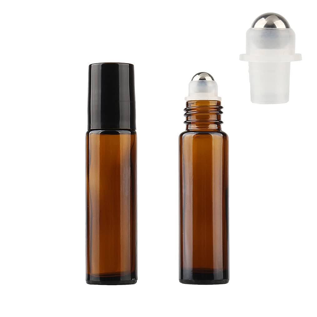 Roll-On Glasflaschen Zum Befüllen, Leere Glas Flaschen mit Edelstahl Kugel, 24 Stück Braune Ätherisches Öl Flaschen 10ml Leer Kleine Fläschchen für Ätherische Öle, Parfüm & Aromatherapie