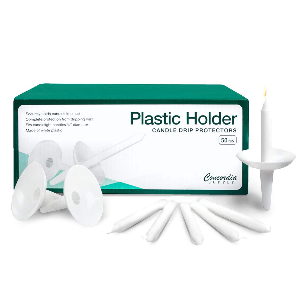 Plastic Holder Candle Drip Protectors - 4.25" x 1/2" Candles w/Easy to Hold White Plastic Candle Holders - Ideal for Candle Light, Memorial, & Congregational Services - Set of 250