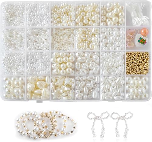 Pofflujent Pearl Beads for Jewelry Making Bracelet Making Kit for Adult Pearl Beads for Bracelets Bracelet Bead Kits Jewelry Making Kit for Necklaces Earrings DIY Crafts
