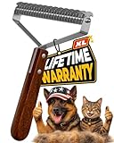 Extra Large 2-Sided Undercoat Rake for Dogs & Cats, Dog Brush for Shedding Remove Mats, Dematting Comb, Safe&Gentle Grooming Brush for German Shepherds Medium to Long-Haired Pets,Premium Wooden Handle