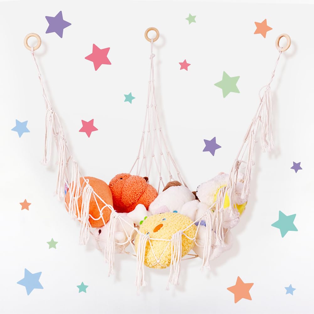 LGQHCE Toy Hammock, Toy Hammock for Stuffed Animals, Corner Toys Storage Net, Corner Wall Hanging Organizer for Kid, Soft Toys Hammocks Storage Suitable for Nursery Playroom Kids Bedroom