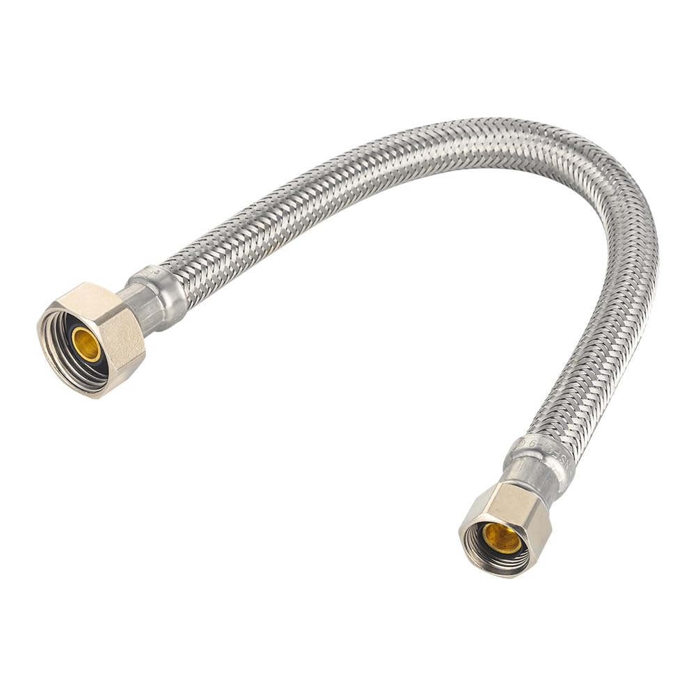 Paquete de 2 líneas de suministro EFIELD Faucet de 1/2 pulgada FIP x 3/8 pulgadas COMP manguera de grifo, línea de suministro trenzada de acero inoxidable de 12 pulgadas de longitud