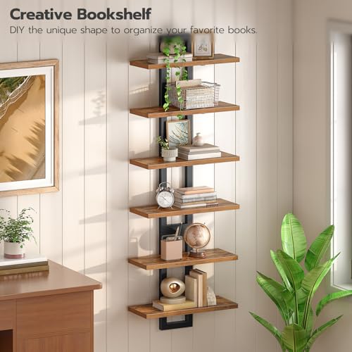 HOOBRO Floating Shelves, 15 Inch Wall Shelf Set of 3, Wall Mounted Storage Shelves 2-Tier, Hanging Bathroom Shelves, for Living Room, Bedroom, Bathroom, Kitchen, Rustic Brown and Black BF32BJP301 - Image 4