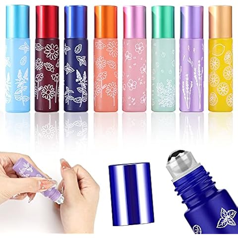Botellas de Aceite Esencial Rairsky 10ml con Rodillo de Acero Inoxidable y Vidrio Resistente a la Corrosión Cover