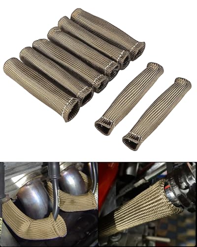 Image of Titanium Spark Plug Wire Heat Shield Boots - 8 Pack 6 Inch Double-Wall High-Temperature Exhaust Header Protectors, Universal Sleeve Cover for V8 SBC BBC LS1 LS2 LS3 350 454 Ford Racing Truck Hot Rod