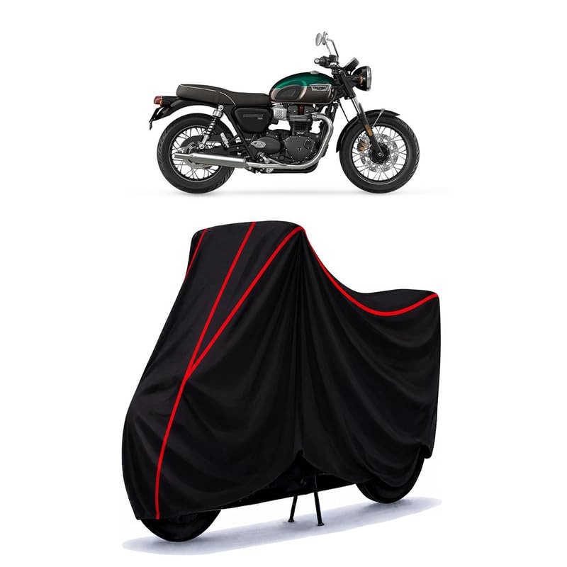 Image of Triumph Bonneville T100 Water Resistant Bike Cover for All Motorcycles & Rain | Heavy Duty Taffeta Fabric | UV Protection, Dustproof, Scratchproof | All Weather Two Wheeler Cover with Elastic Bottom
